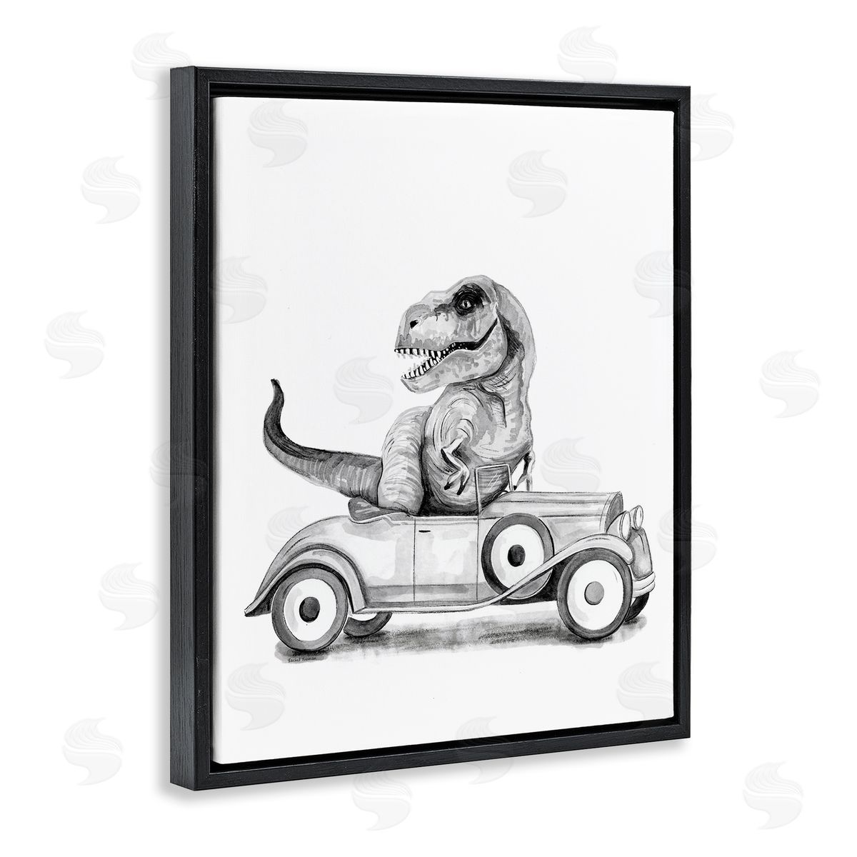 Rachel Nieman Dinosaur in Vintage Vehicle Canvas Wall Art Print