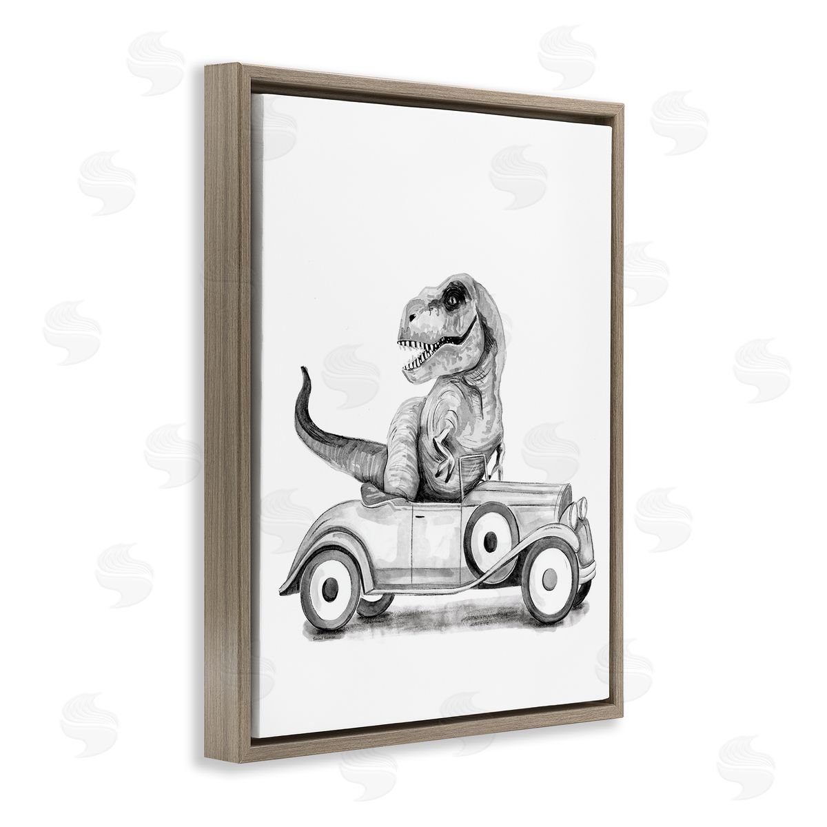 Rachel Nieman Dinosaur in Vintage Vehicle Canvas Wall Art Print