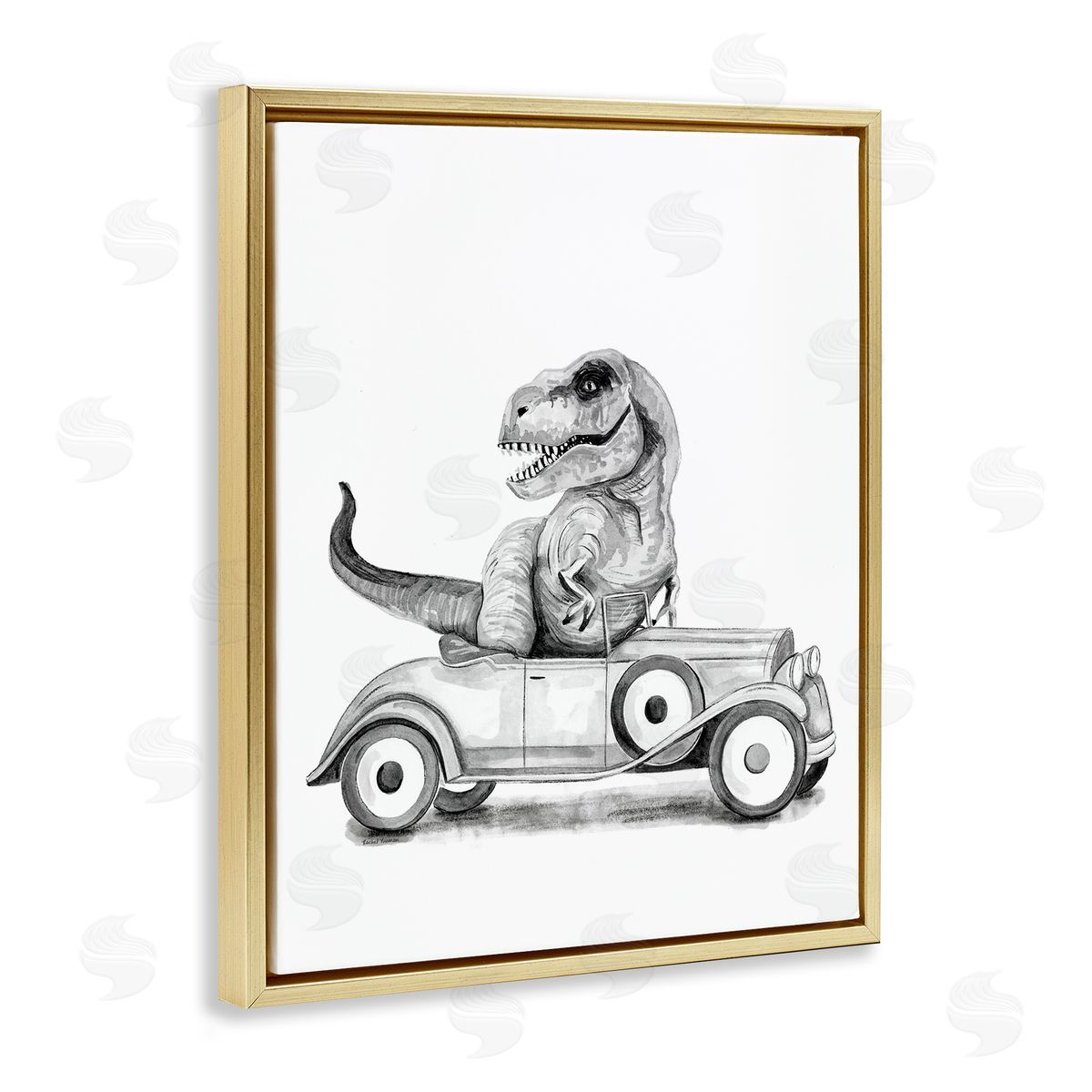 Rachel Nieman Dinosaur in Vintage Vehicle Canvas Wall Art Print