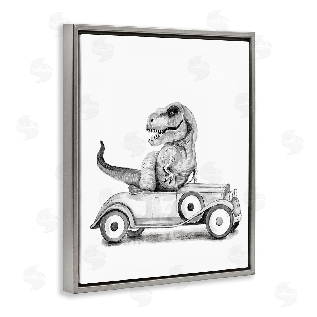 Rachel Nieman Dinosaur in Vintage Vehicle Canvas Wall Art Print