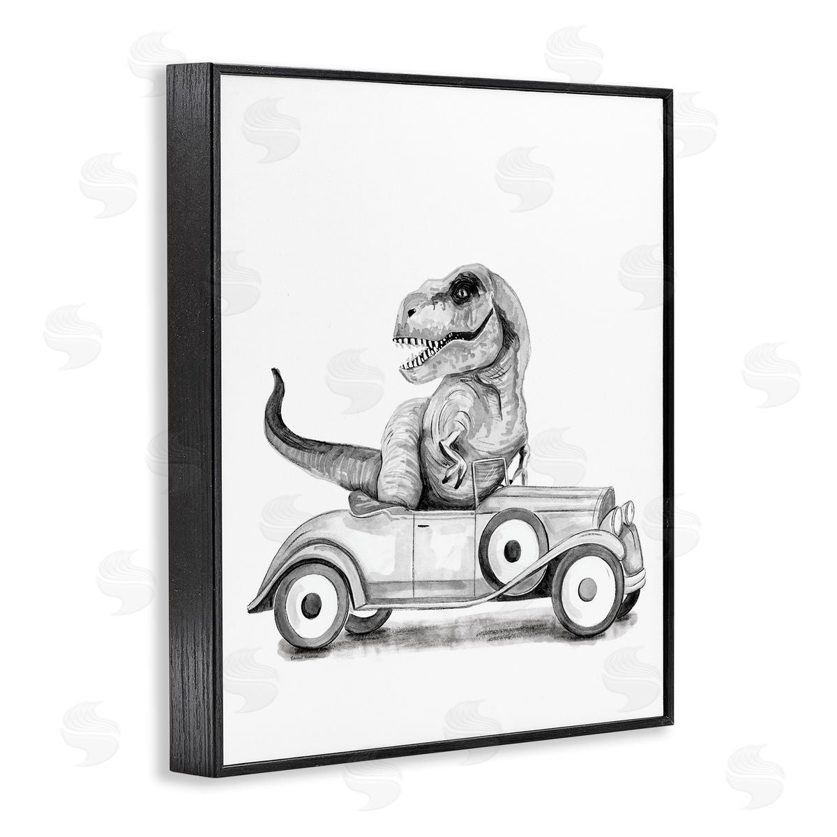 Rachel Nieman Dinosaur in Vintage Vehicle Canvas Wall Art Print