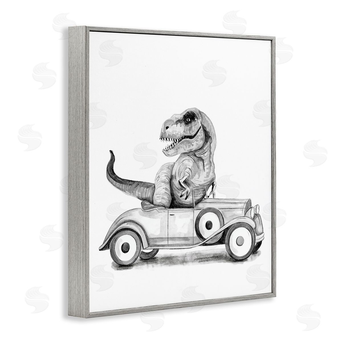 Rachel Nieman Dinosaur in Vintage Vehicle Canvas Wall Art Print