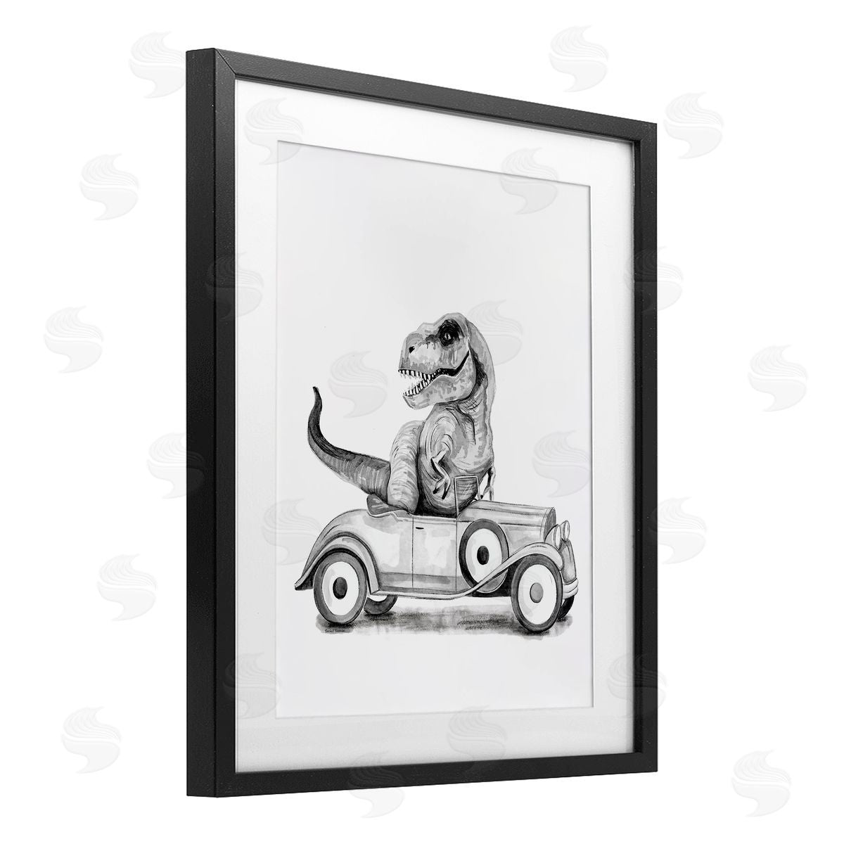 Rachel Nieman Dinosaur in Vintage Vehicle Canvas Wall Art Print