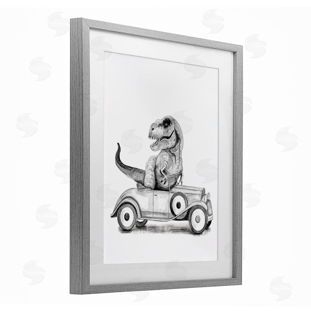 Rachel Nieman Dinosaur in Vintage Vehicle Canvas Wall Art Print