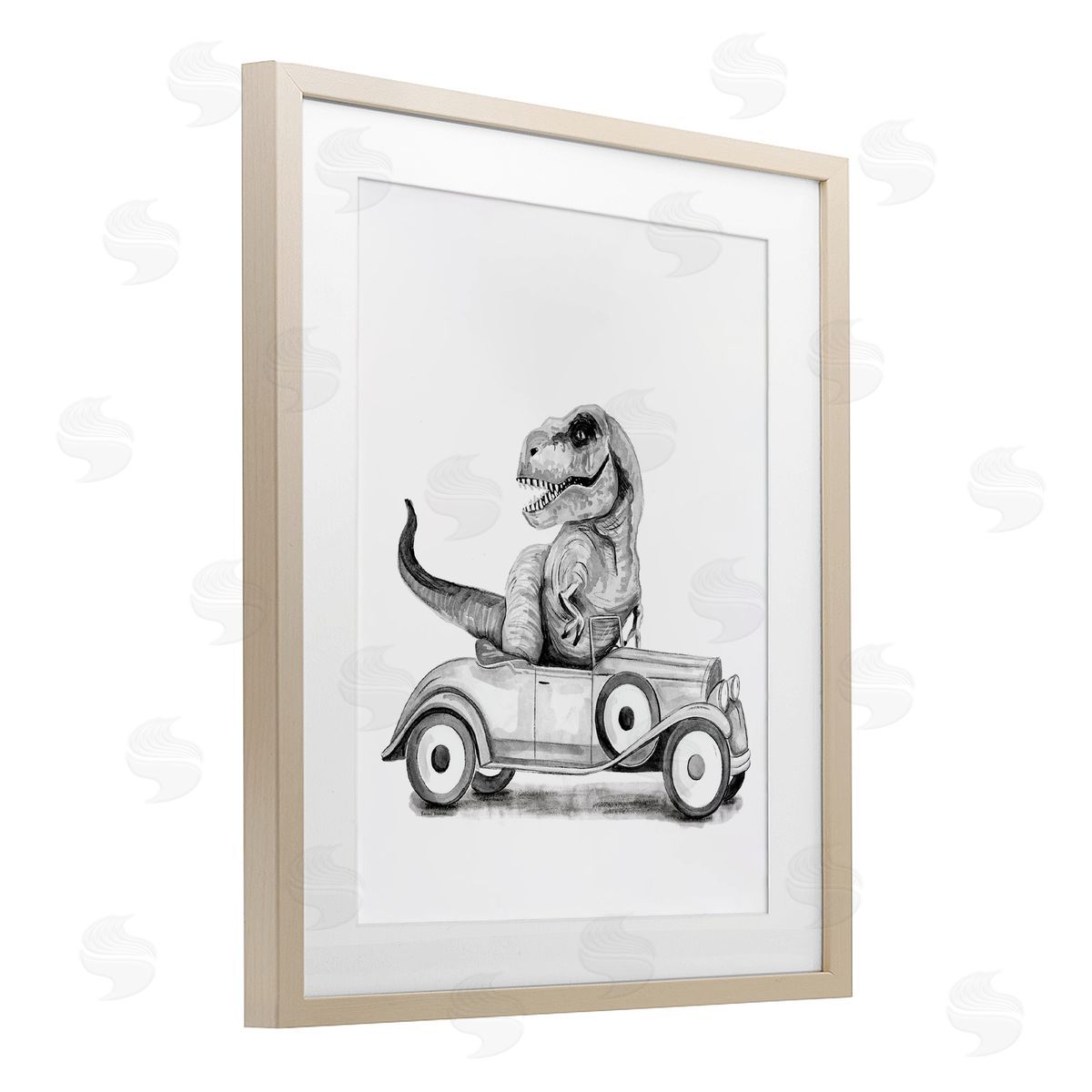 Rachel Nieman Dinosaur in Vintage Vehicle Canvas Wall Art Print