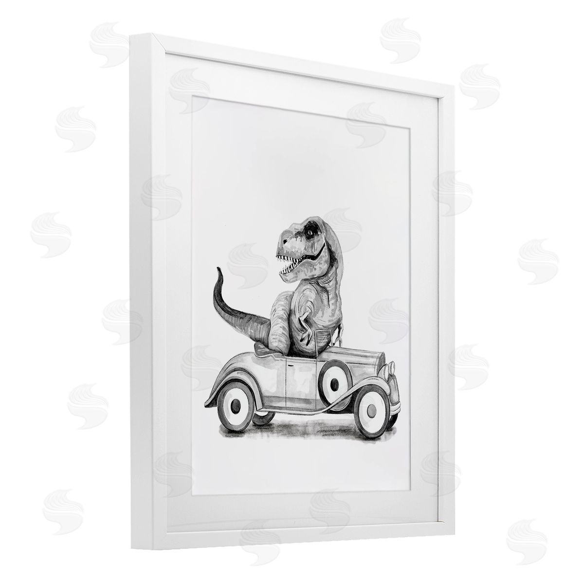 Rachel Nieman Dinosaur in Vintage Vehicle Canvas Wall Art Print