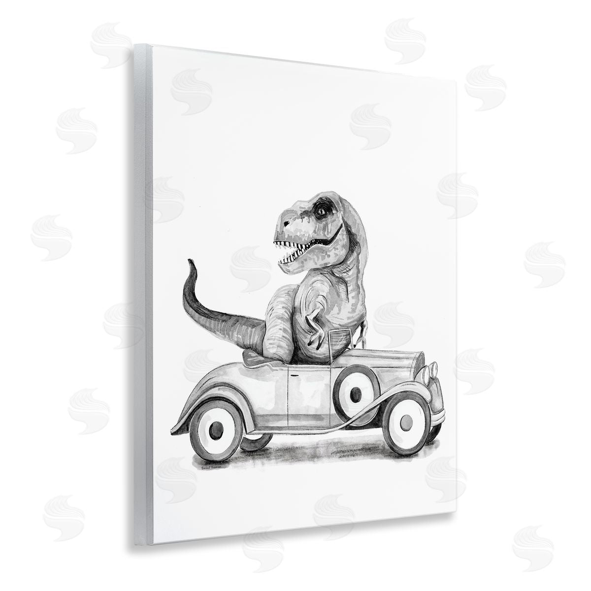 Rachel Nieman Dinosaur in Vintage Vehicle Canvas Wall Art Print