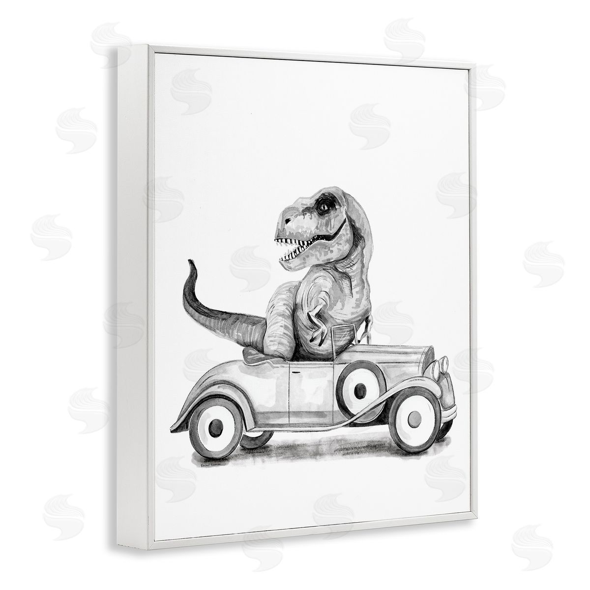 Rachel Nieman Dinosaur in Vintage Vehicle Canvas Wall Art Print