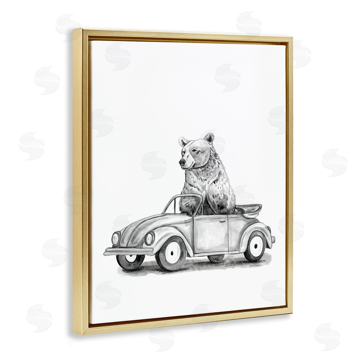 Rachel Nieman Bear in Vintage Vehicle Canvas Wall Art Print