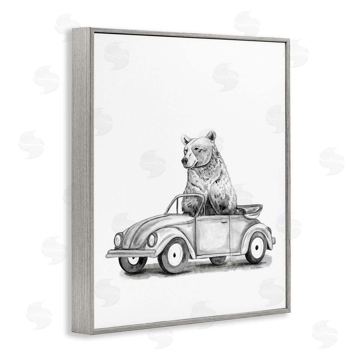 Rachel Nieman Bear in Vintage Vehicle Canvas Wall Art Print