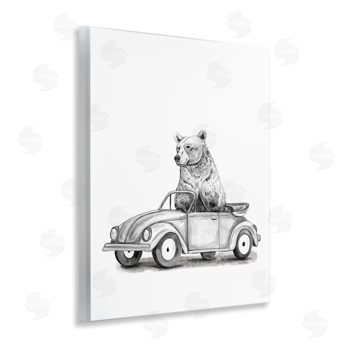 Rachel Nieman Bear in Vintage Vehicle Canvas Wall Art Print
