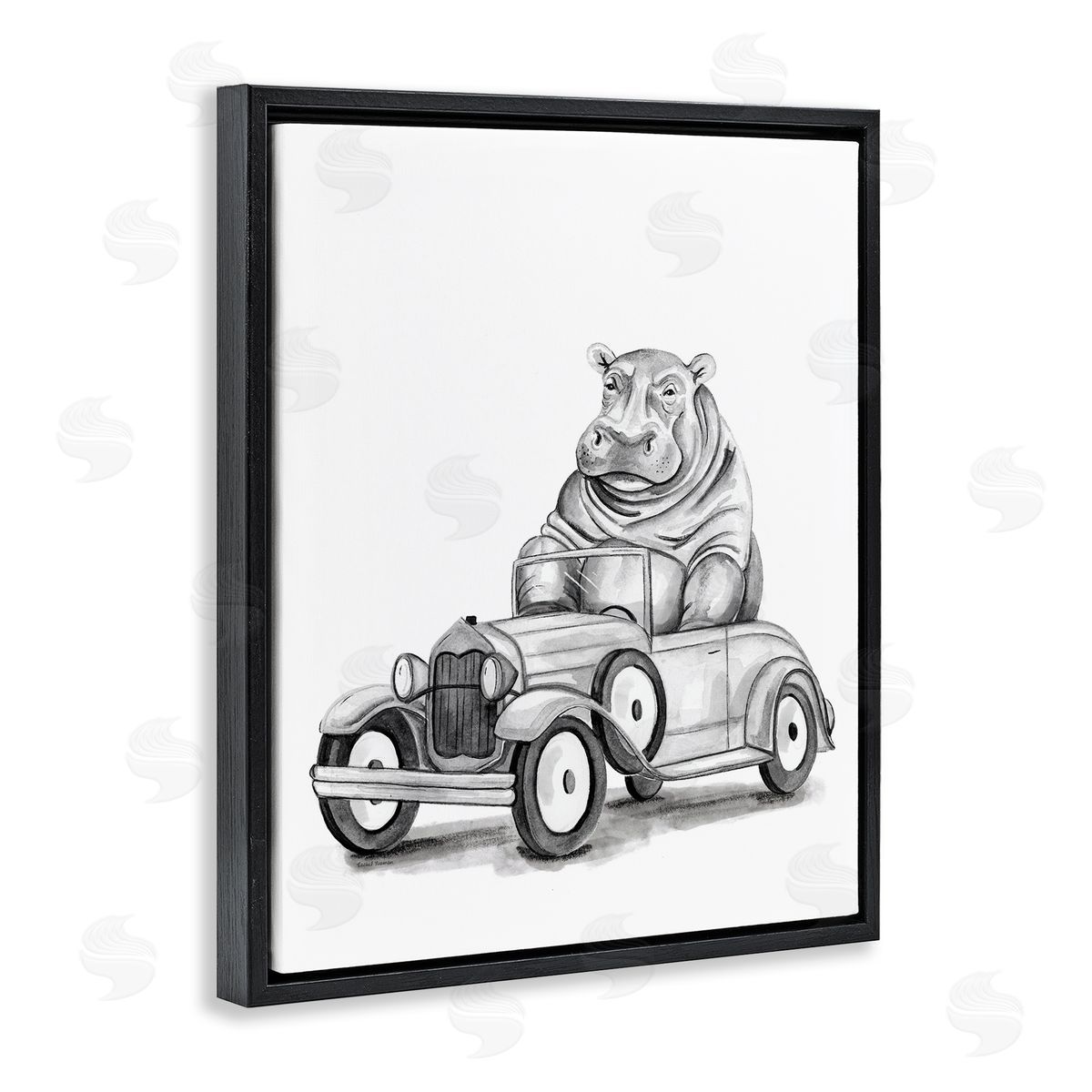 Rachel Nieman Hippo in Vintage Vehicle Canvas Wall Art Print