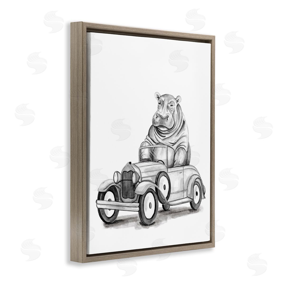Rachel Nieman Hippo in Vintage Vehicle Canvas Wall Art Print