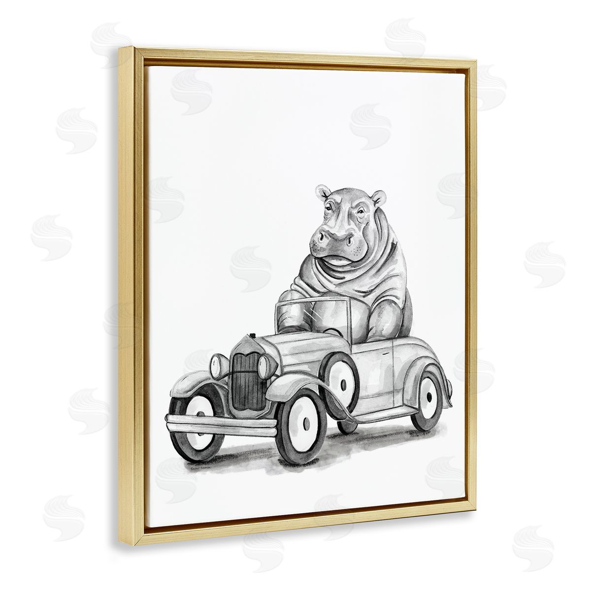 Rachel Nieman Hippo in Vintage Vehicle Canvas Wall Art Print