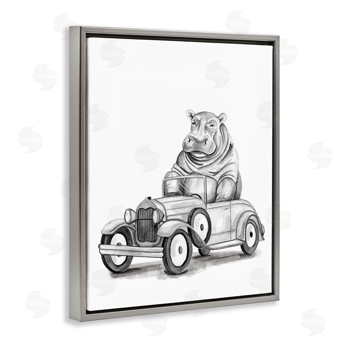 Rachel Nieman Hippo in Vintage Vehicle Canvas Wall Art Print