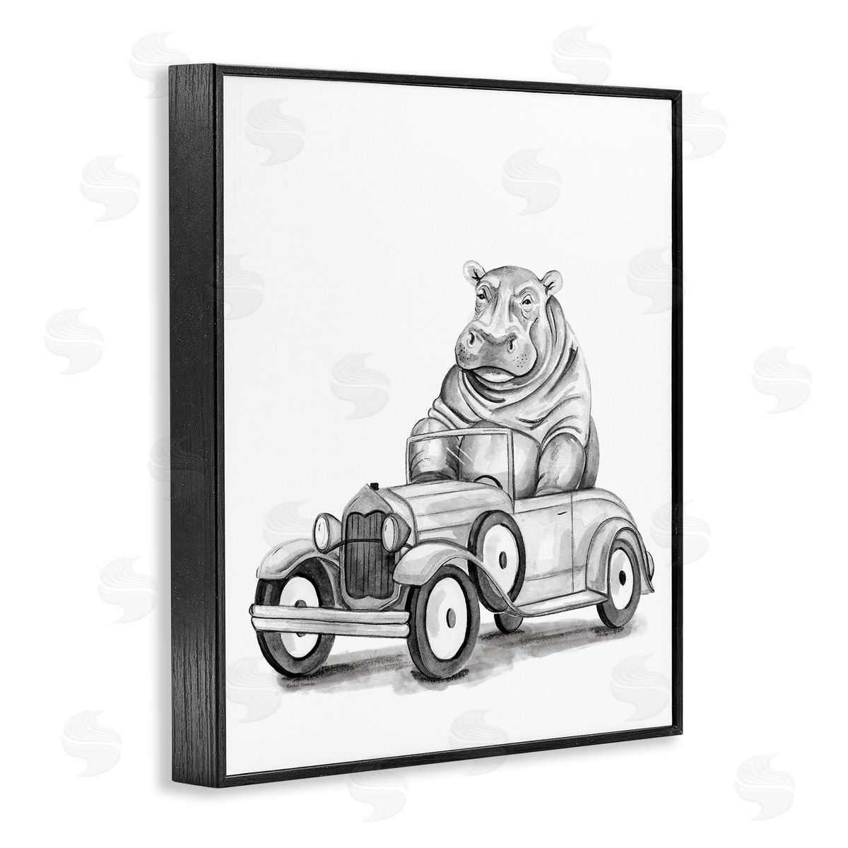 Rachel Nieman Hippo in Vintage Vehicle Canvas Wall Art Print