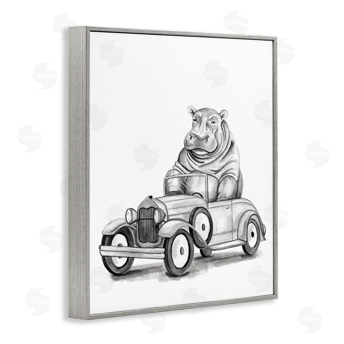 Rachel Nieman Hippo in Vintage Vehicle Canvas Wall Art Print