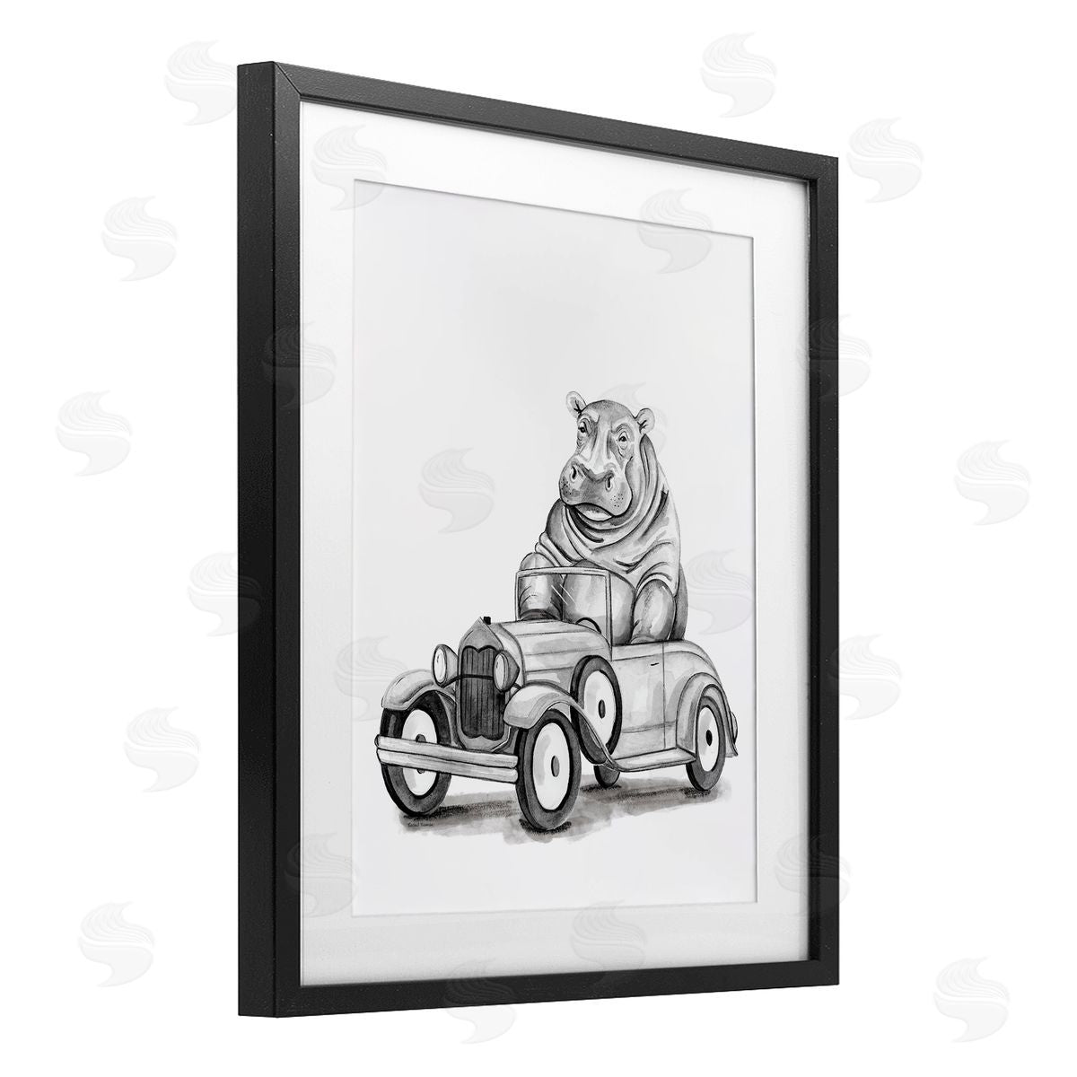 Rachel Nieman Hippo in Vintage Vehicle Canvas Wall Art Print
