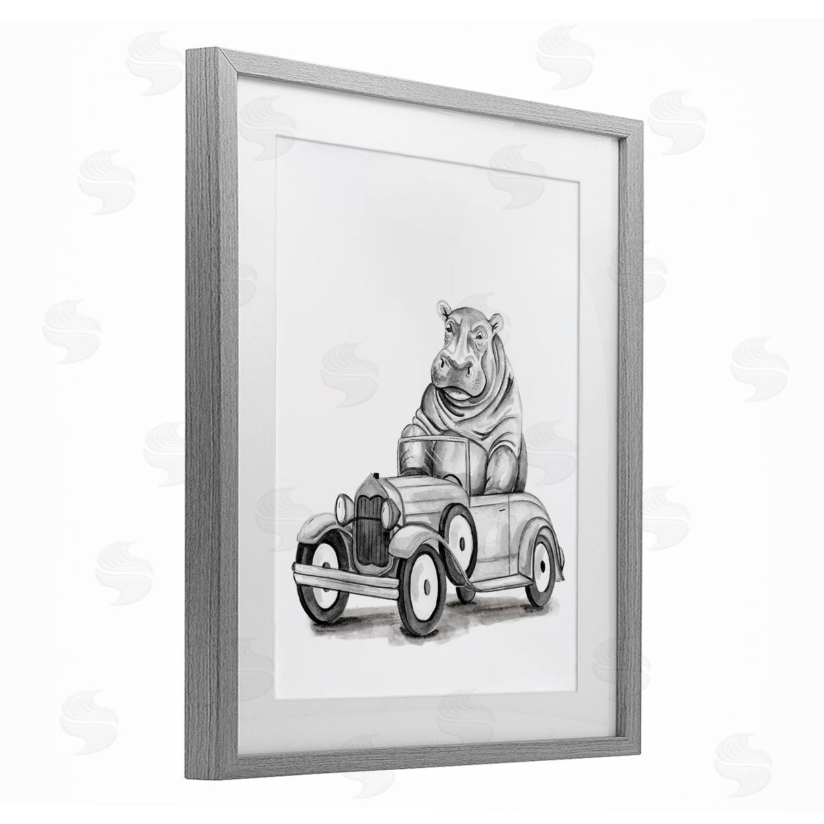 Rachel Nieman Hippo in Vintage Vehicle Canvas Wall Art Print