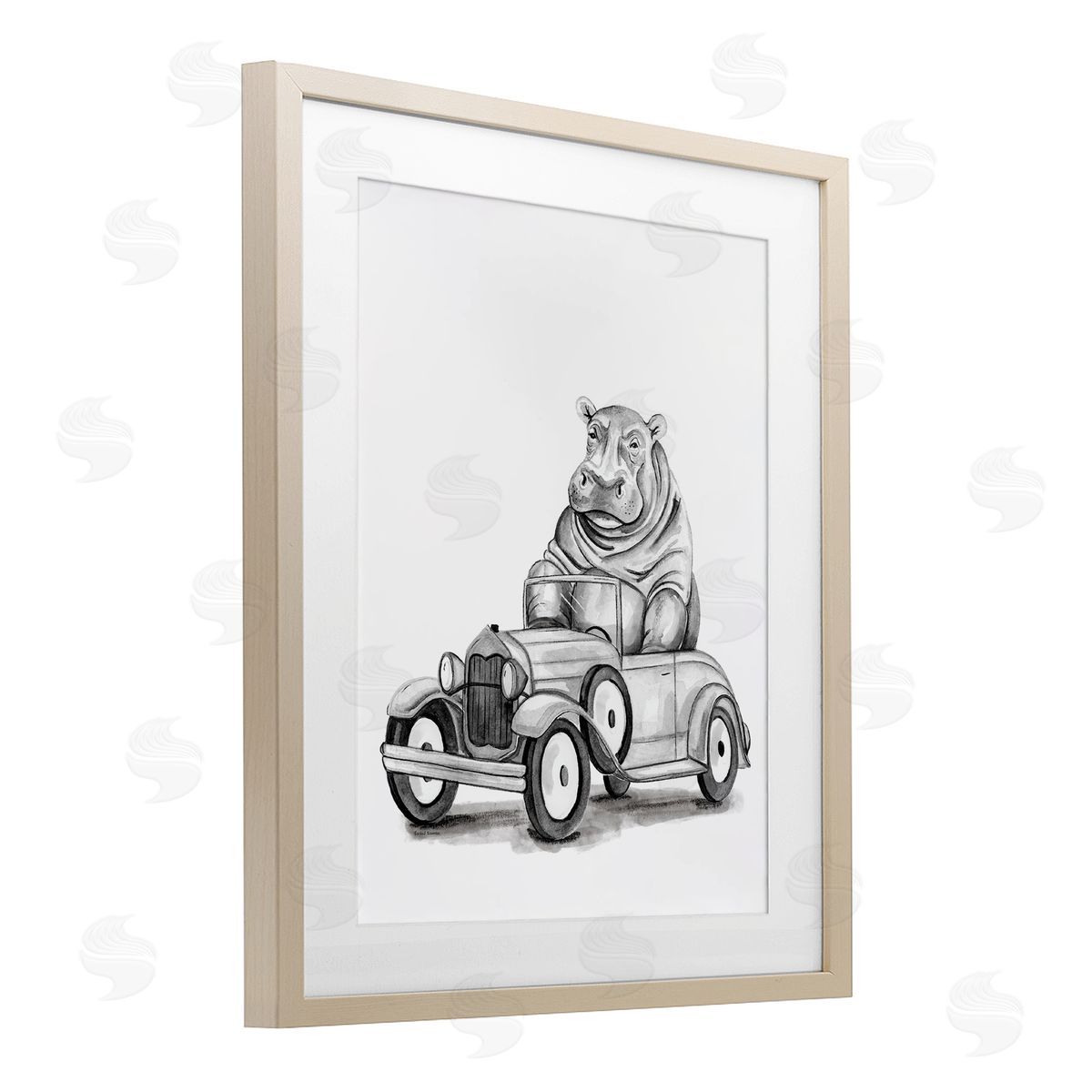 Rachel Nieman Hippo in Vintage Vehicle Canvas Wall Art Print
