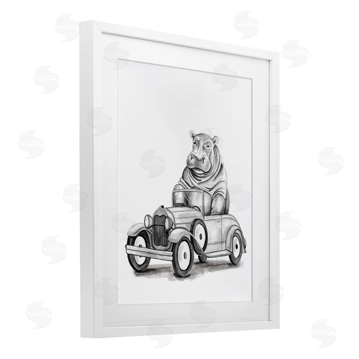 Rachel Nieman Hippo in Vintage Vehicle Canvas Wall Art Print