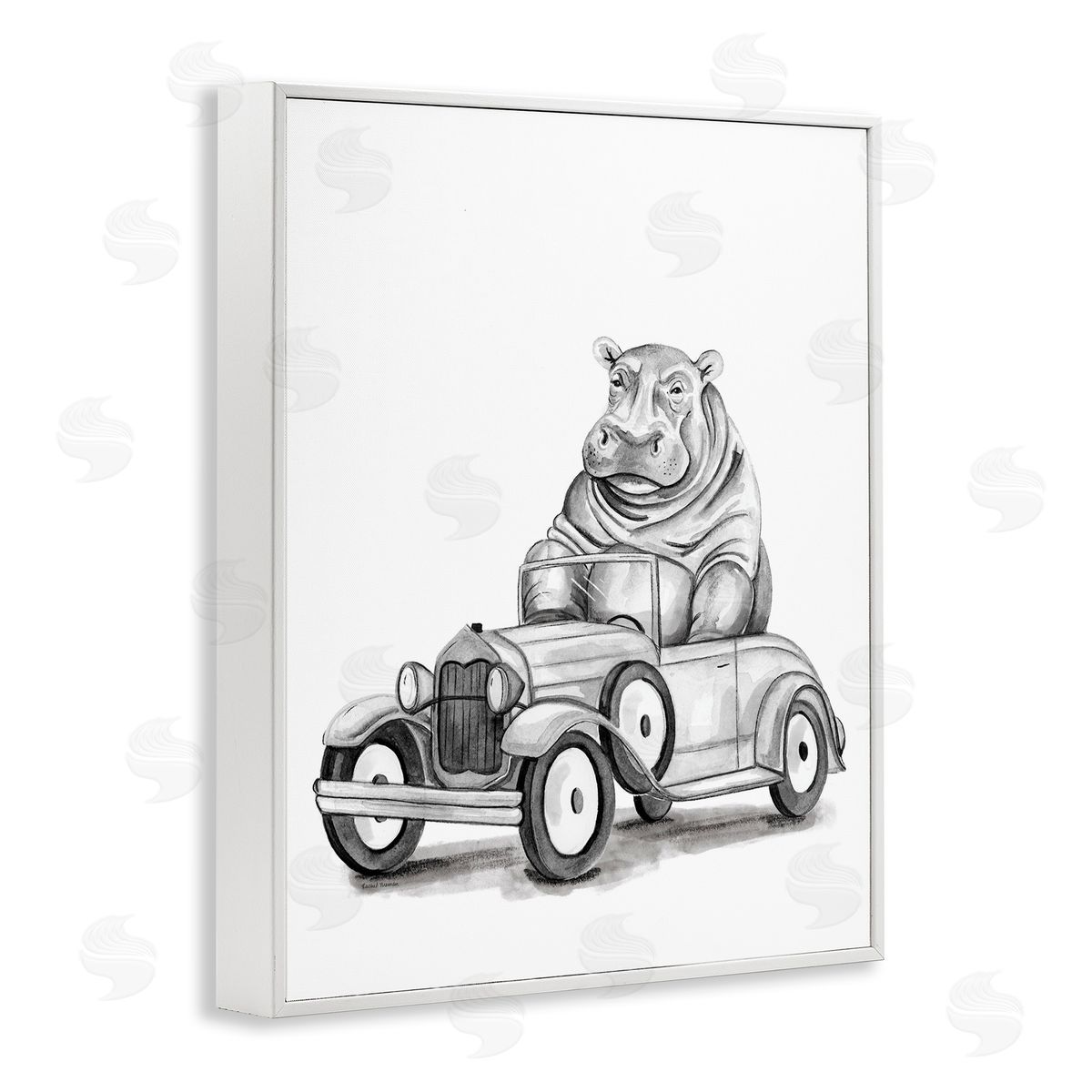 Rachel Nieman Hippo in Vintage Vehicle Canvas Wall Art Print