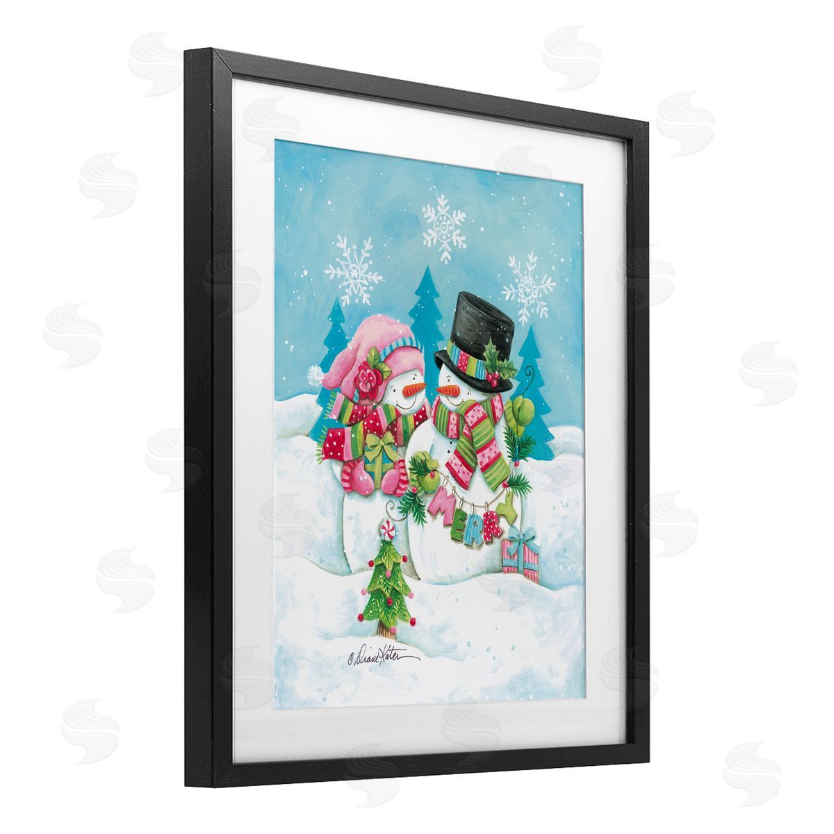 Diane Kater Vintage Festive Snowmen Canvas Wall Art Print