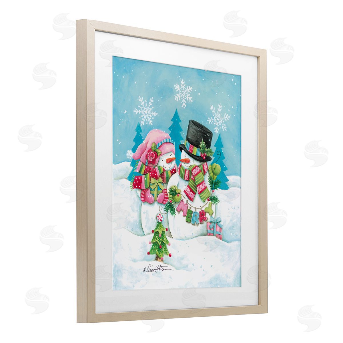 Diane Kater Vintage Festive Snowmen Canvas Wall Art Print