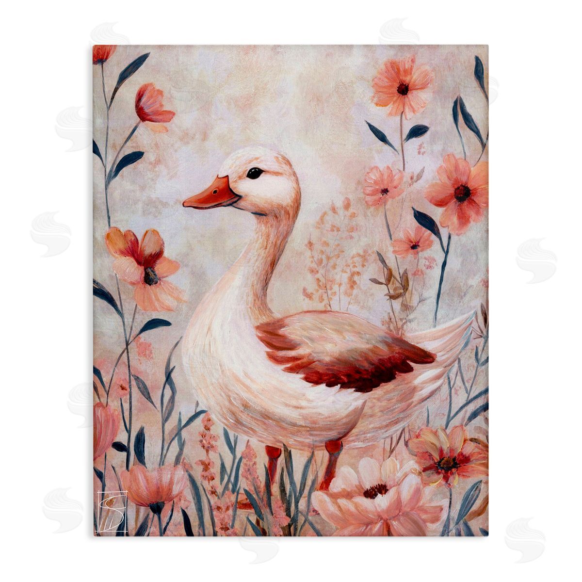 Sara Culpepper Duck In Pink Flowers Canvas Wall Art Print