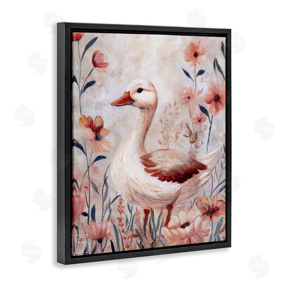 Sara Culpepper Duck In Pink Flowers Canvas Wall Art Print