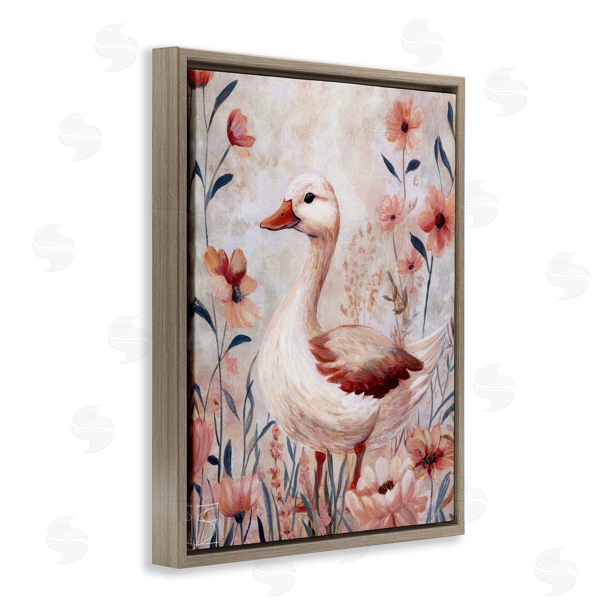Sara Culpepper Duck In Pink Flowers Canvas Wall Art Print