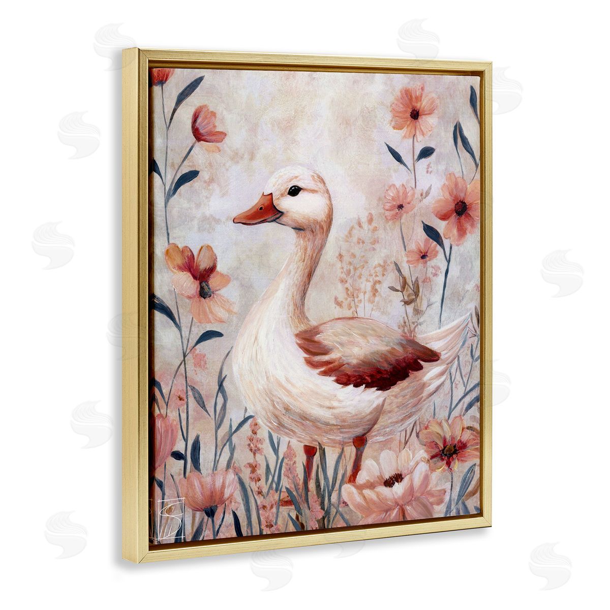 Sara Culpepper Duck In Pink Flowers Canvas Wall Art Print
