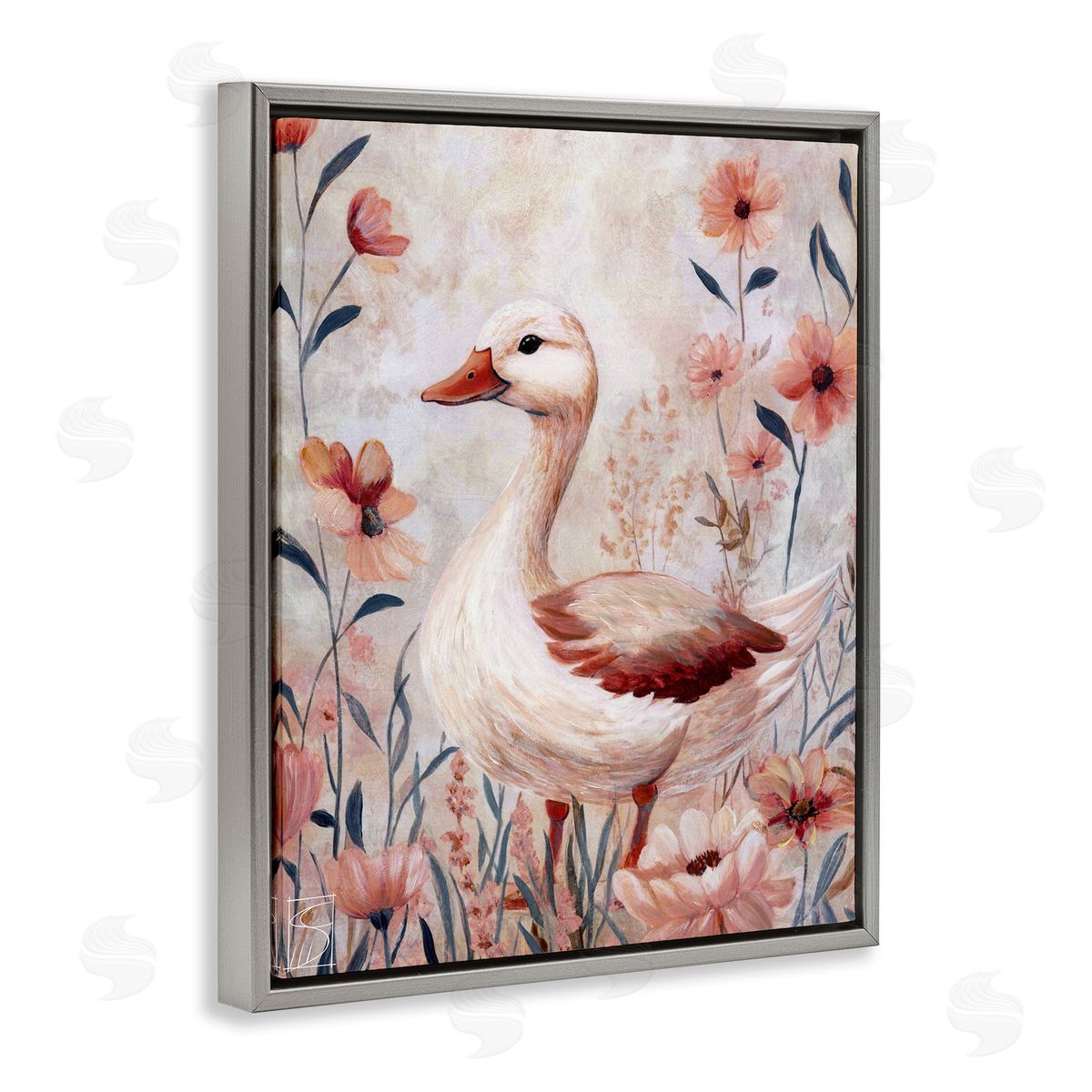 Sara Culpepper Duck In Pink Flowers Canvas Wall Art Print