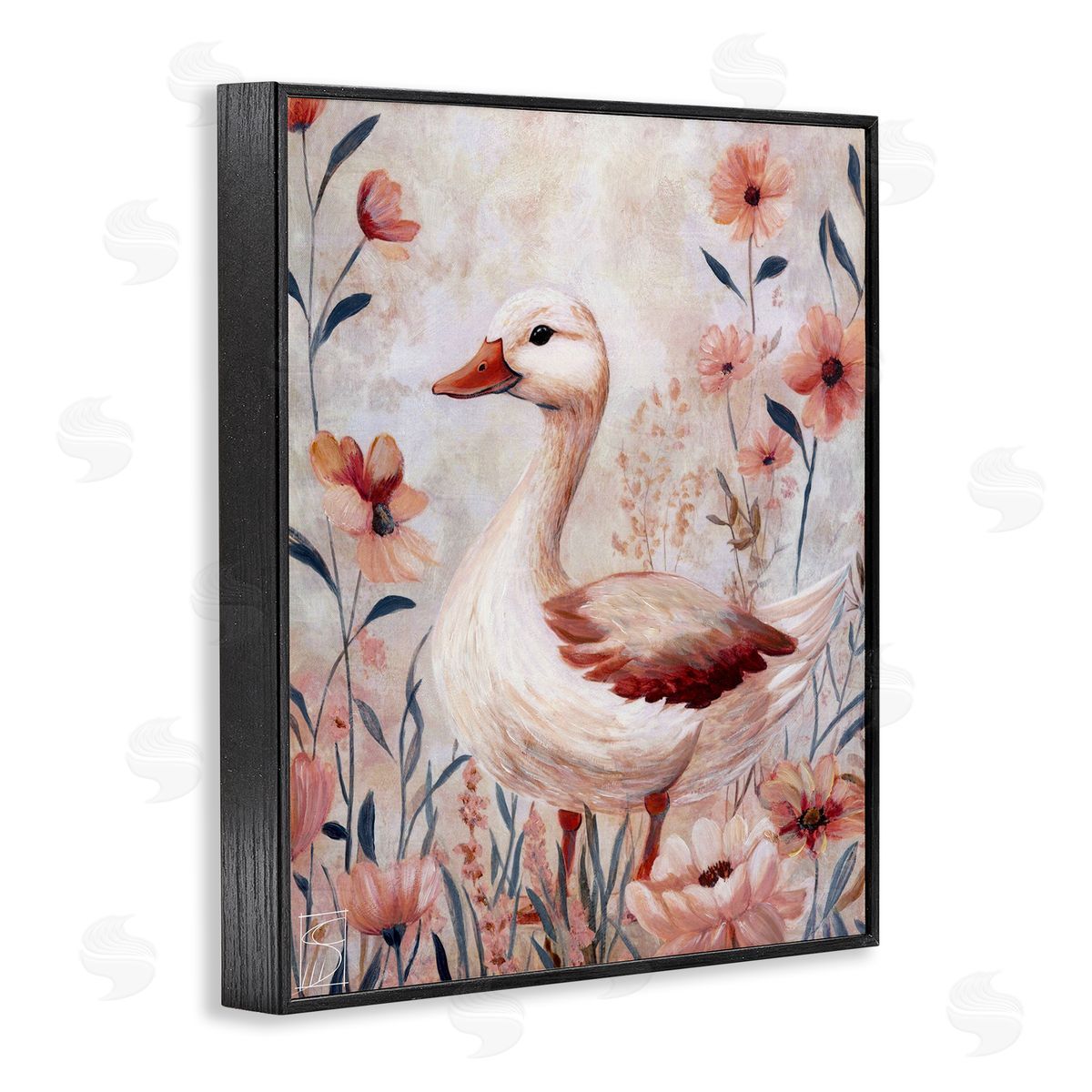 Sara Culpepper Duck In Pink Flowers Canvas Wall Art Print