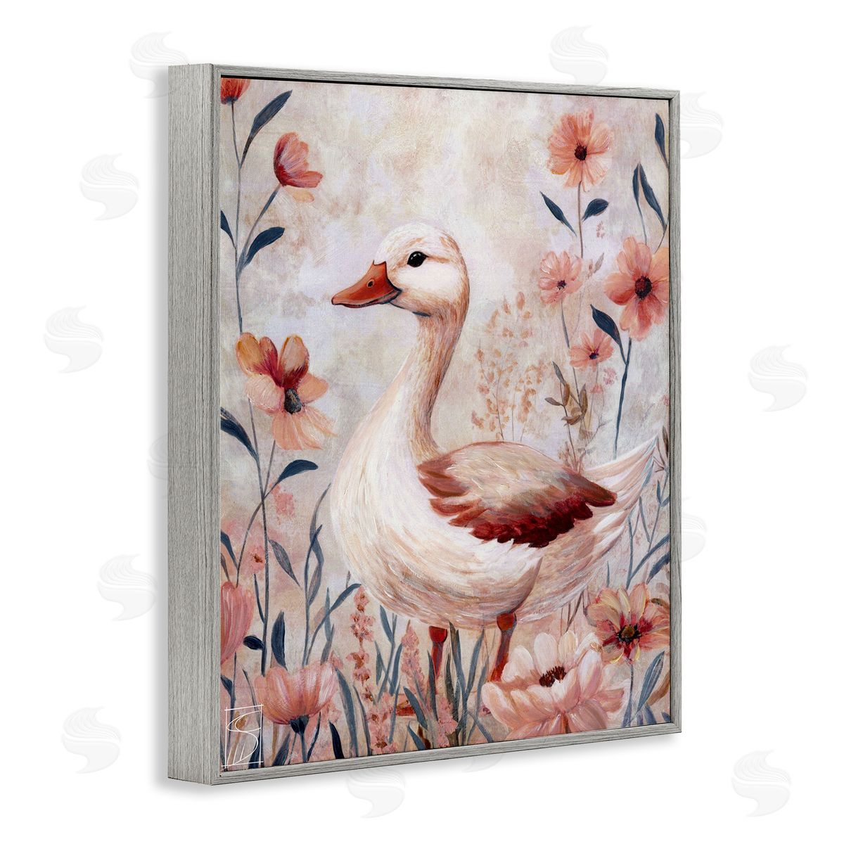 Sara Culpepper Duck In Pink Flowers Canvas Wall Art Print