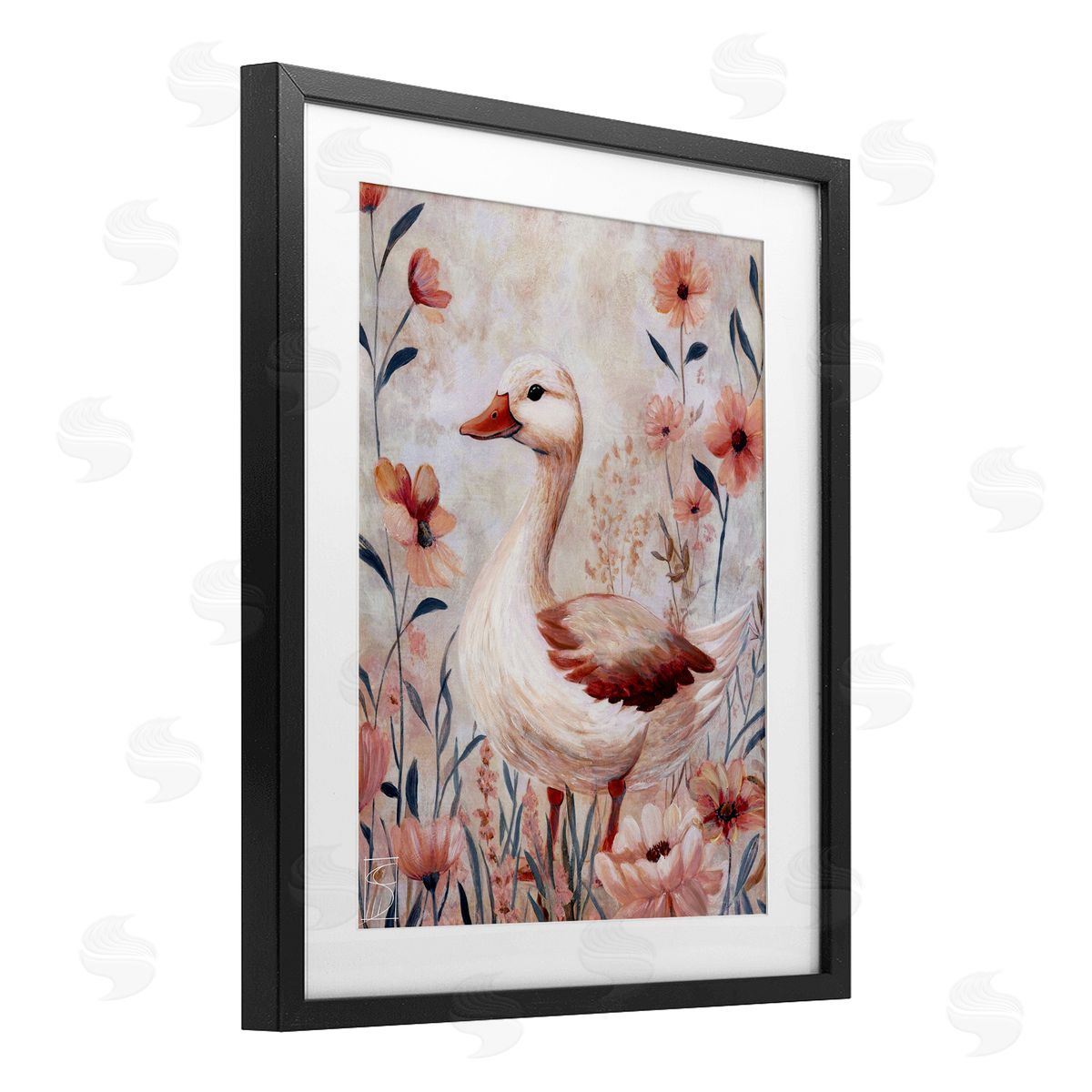 Sara Culpepper Duck In Pink Flowers Canvas Wall Art Print