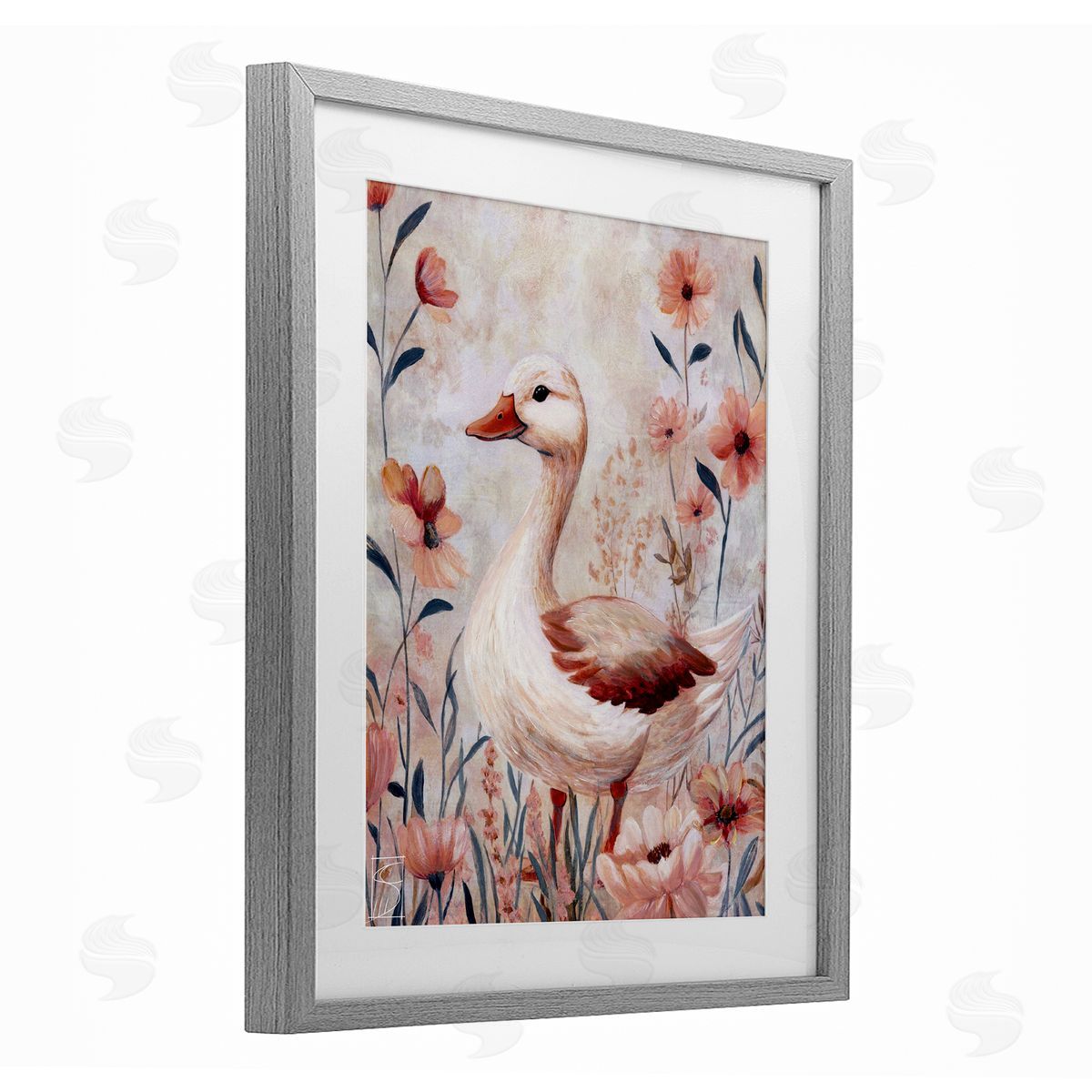 Sara Culpepper Duck In Pink Flowers Canvas Wall Art Print