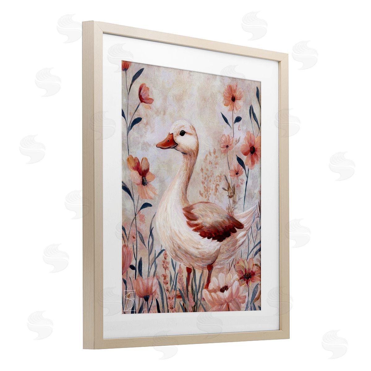 Sara Culpepper Duck In Pink Flowers Canvas Wall Art Print