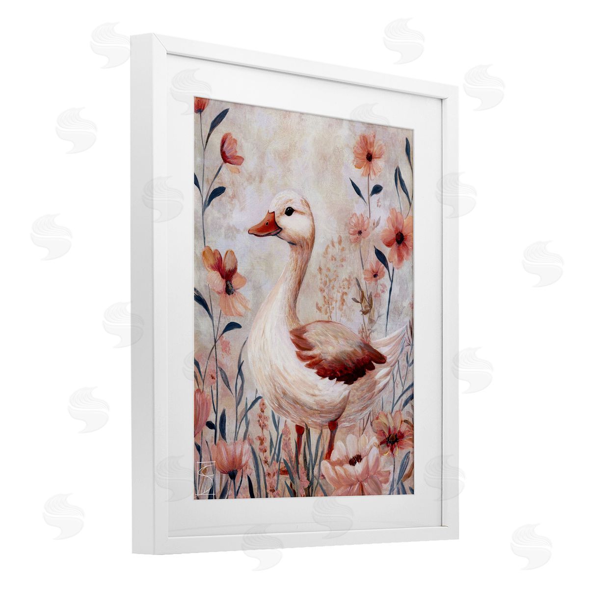 Sara Culpepper Duck In Pink Flowers Canvas Wall Art Print
