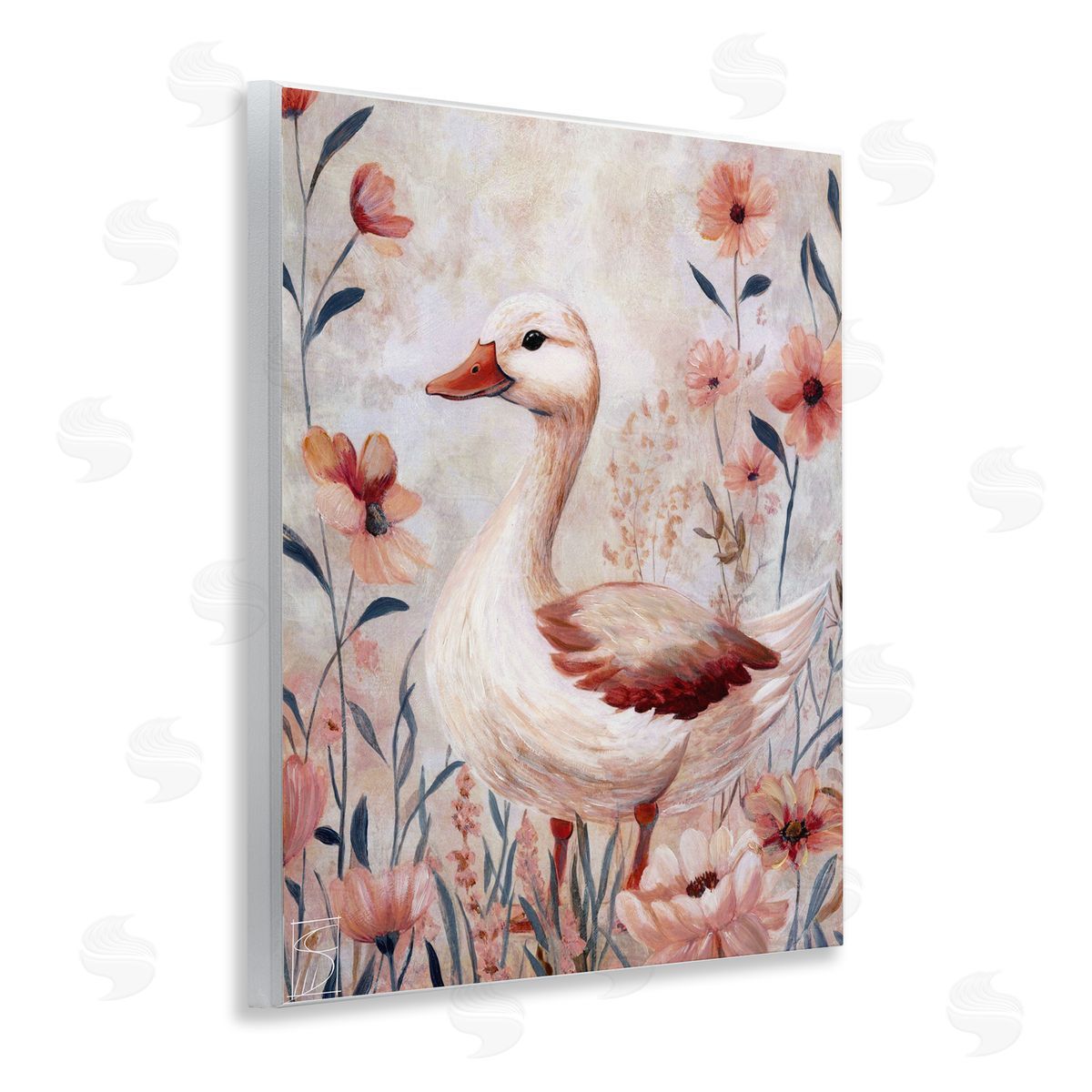Sara Culpepper Duck In Pink Flowers Canvas Wall Art Print