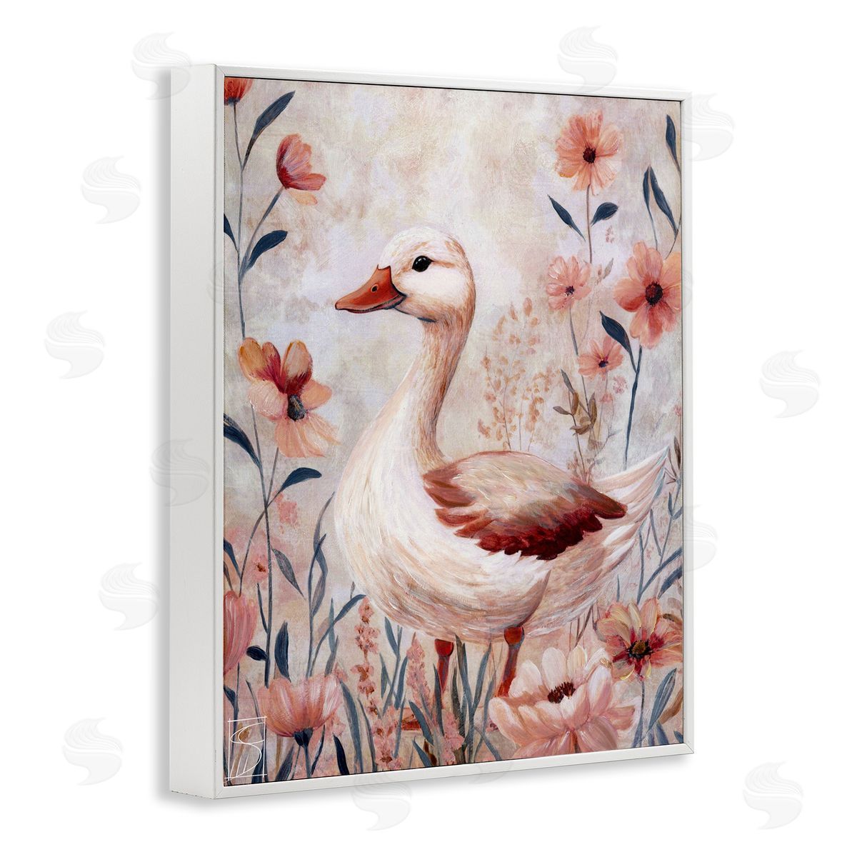 Sara Culpepper Duck In Pink Flowers Canvas Wall Art Print