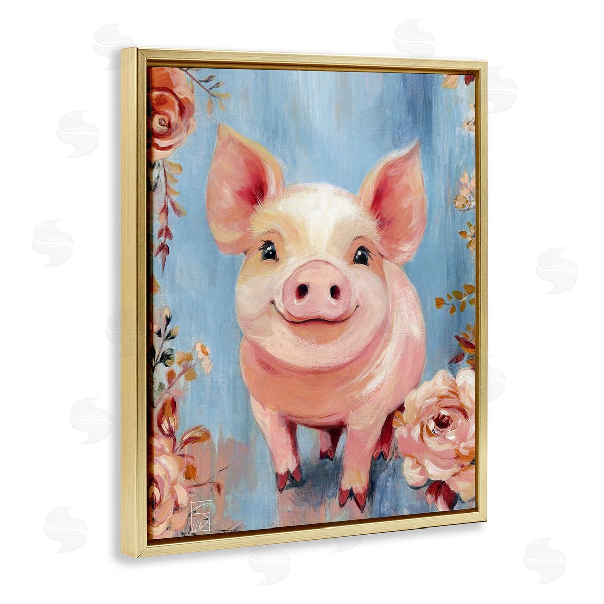 Sara Culpepper Smiling Pig & Flowers Canvas Wall Art Print