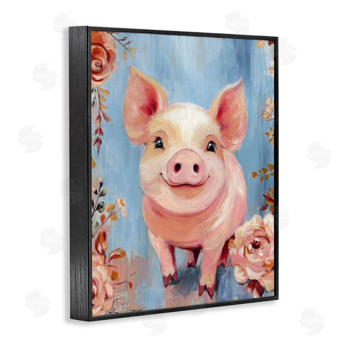 Sara Culpepper Smiling Pig & Flowers Canvas Wall Art Print