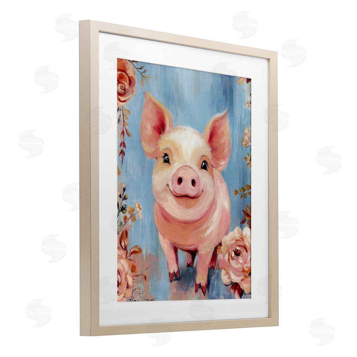 Sara Culpepper Smiling Pig & Flowers Canvas Wall Art Print