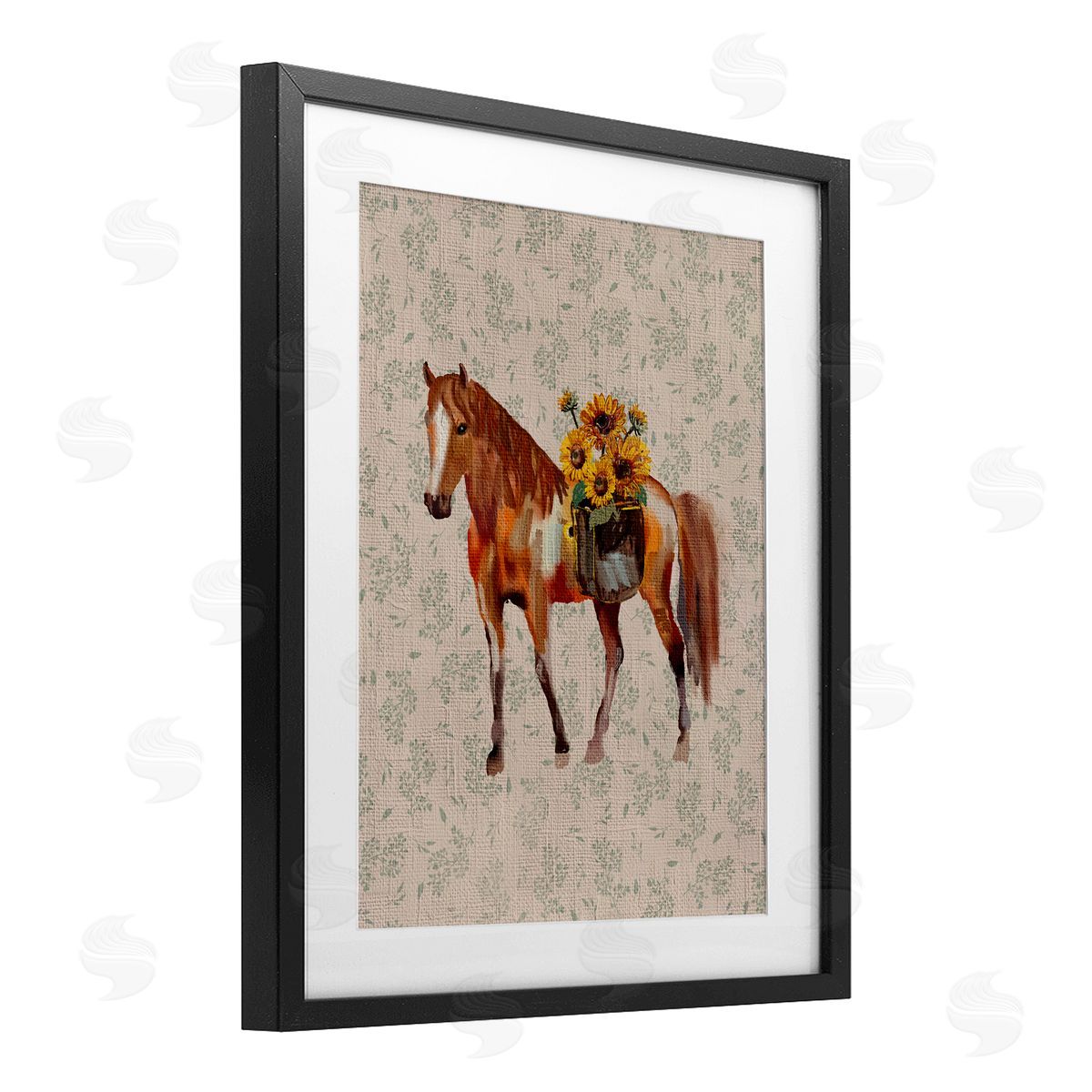 Yen Cottage Horse with Florals Canvas Wall Art Print