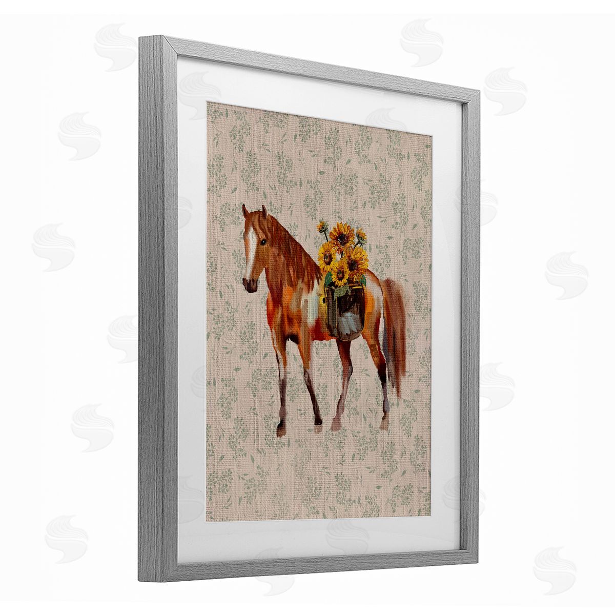 Yen Cottage Horse with Florals Canvas Wall Art Print