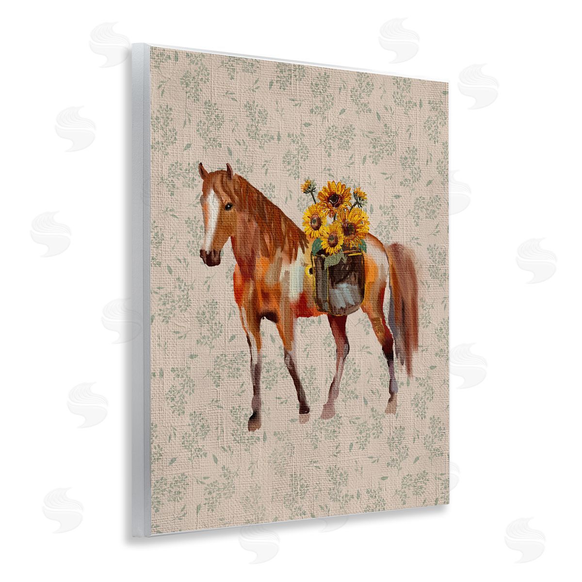 Yen Cottage Horse with Florals Canvas Wall Art Print