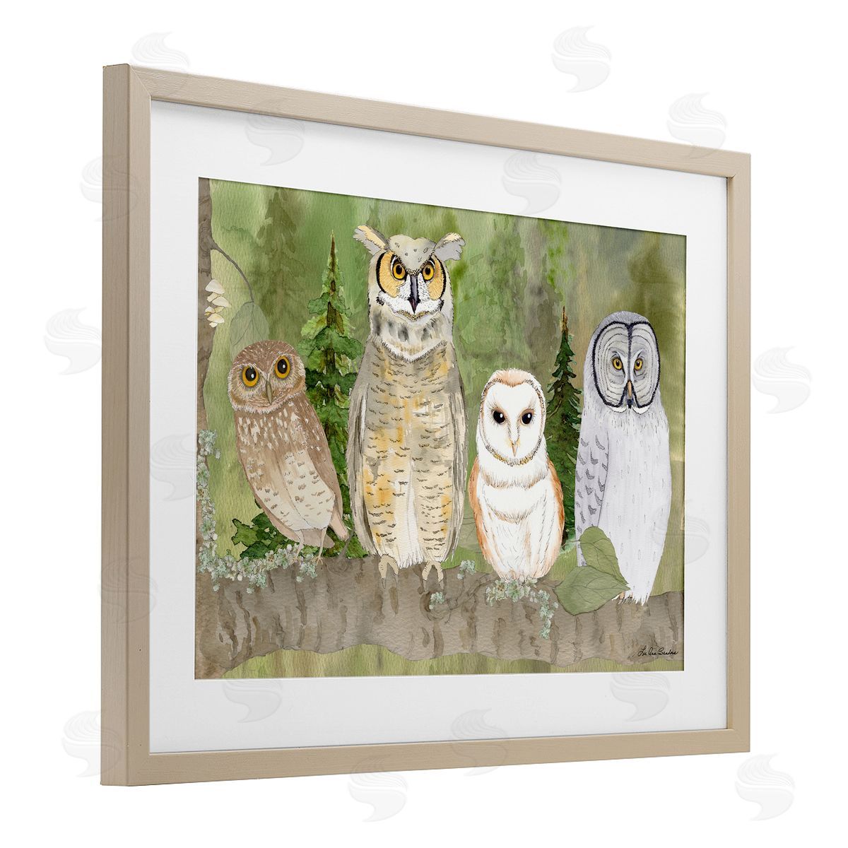 Lee Ann Sanders Forest Owls on Perch Canvas Wall Art Print