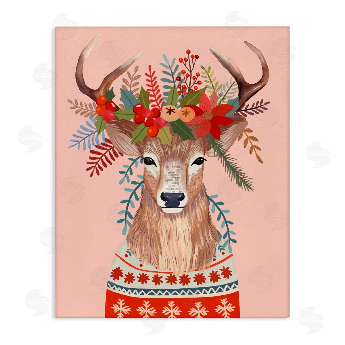 Mia Charro Festive Berries Reindeer Canvas Wall Art Print