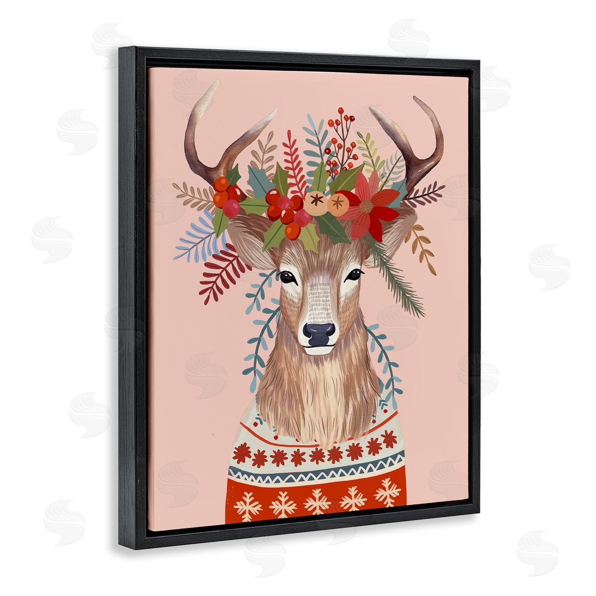 Mia Charro Festive Berries Reindeer Canvas Wall Art Print